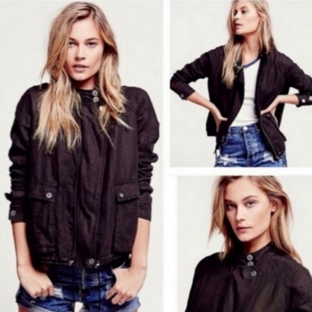 Free People Linen Bomber Jacket